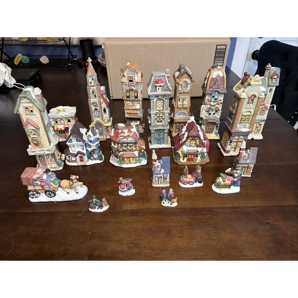 Lot of 20 Christmas Village Accessories & Figurines - Victorian Style